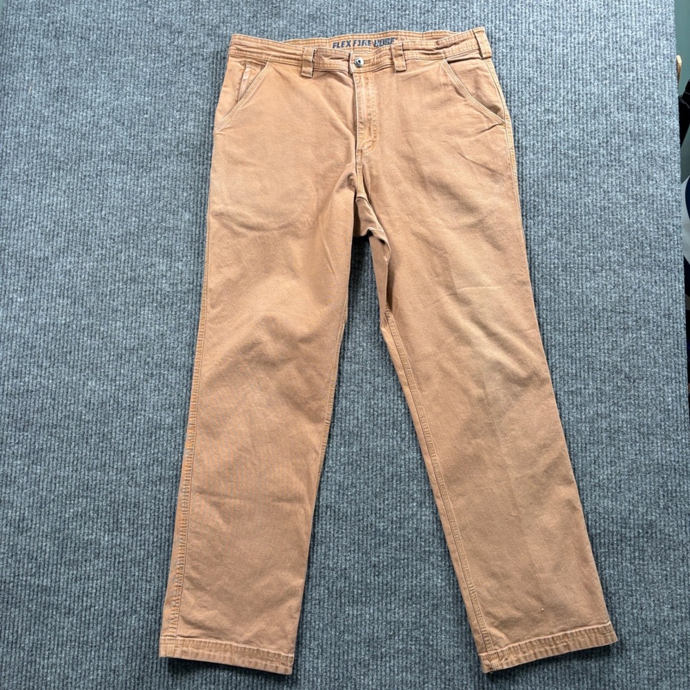 Duluth Trading Co Flex Fire Hose Pants Men 35x32 (Tag 38x34) Tan Workwear Rugged